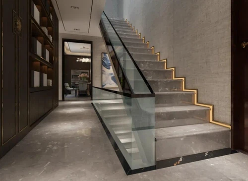 Stone Wrapping The Inner And Outer Facades Of Glass Railings Stone Wrapping The Inner And Outer Facades Of Glass Railings